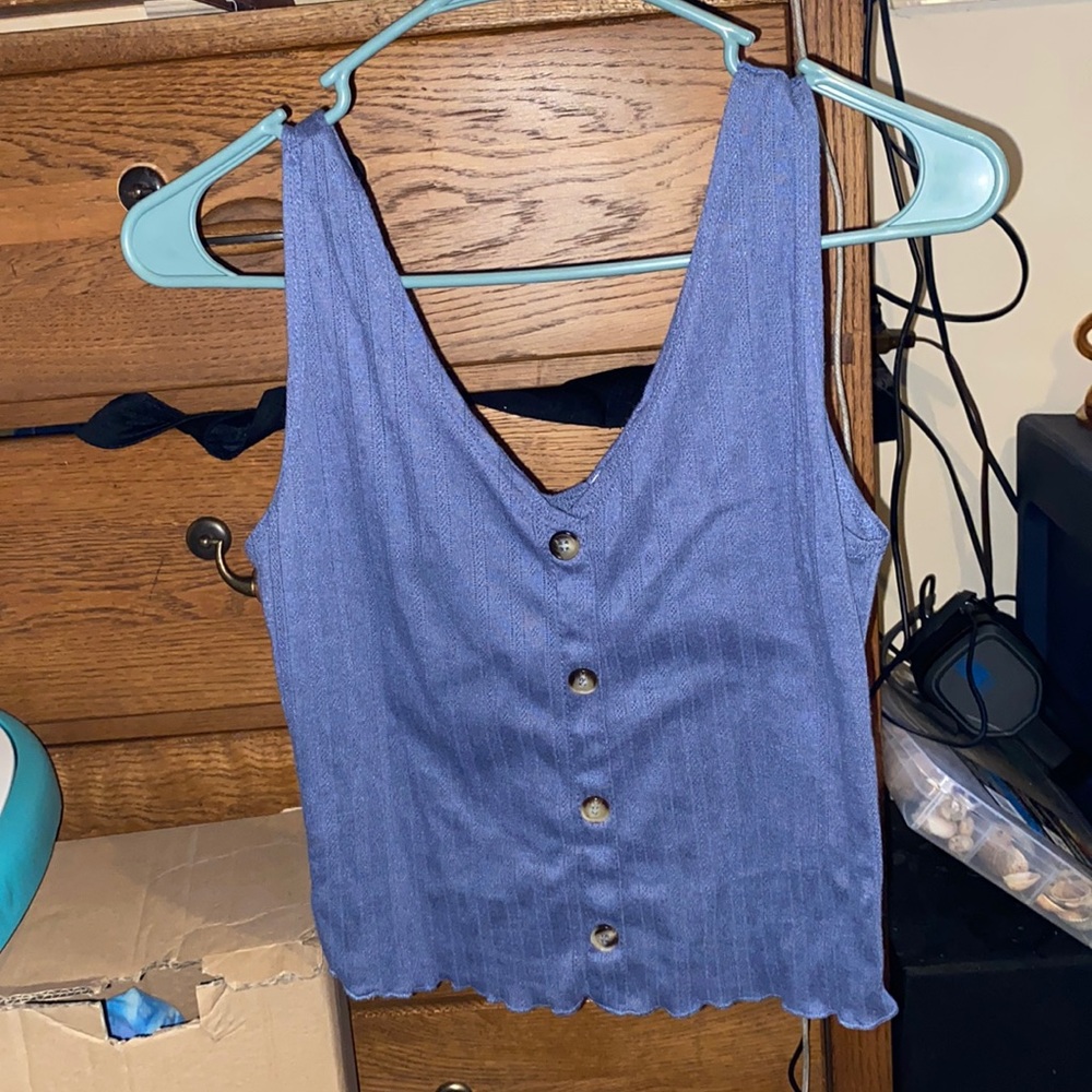 Caution To The Wind dark blue button tank top